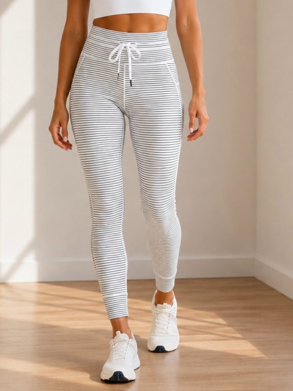 Halara High Waisted Striped Yoga Leggings Pockets Drawstring Size S